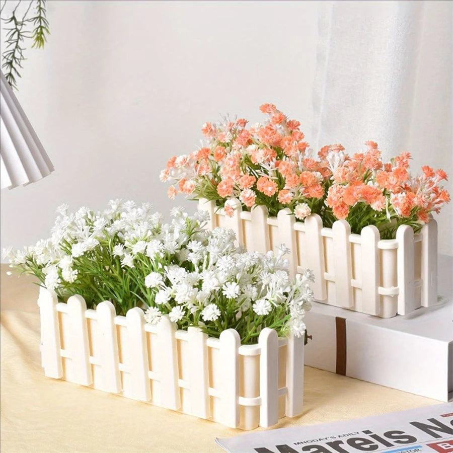 clôture miniature blanche rectangulaire classique intérieur extérieur decoration jardin maison fleur artificielle plastique opaque