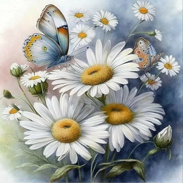 kit broderie point croix tableau fleurs papillons toile coton aiguilles fils plan complet