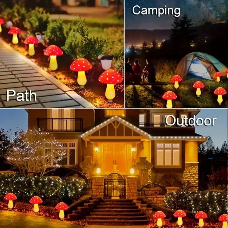 lampe solaire forme champignon rouge points blancs moderne fixations extérieures