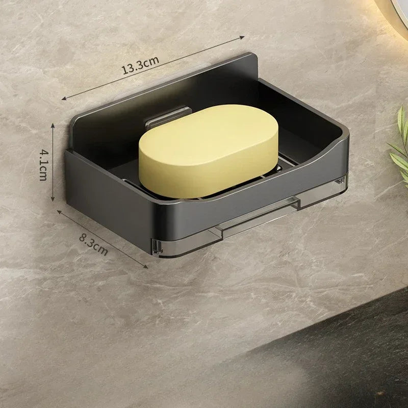 porte savon mural adhésif gris moderne double drainage salle bains organisateur plastique