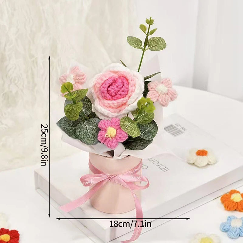 Bouquet fleurs artificielles crochetées orange bleu rose violet blanc moderne