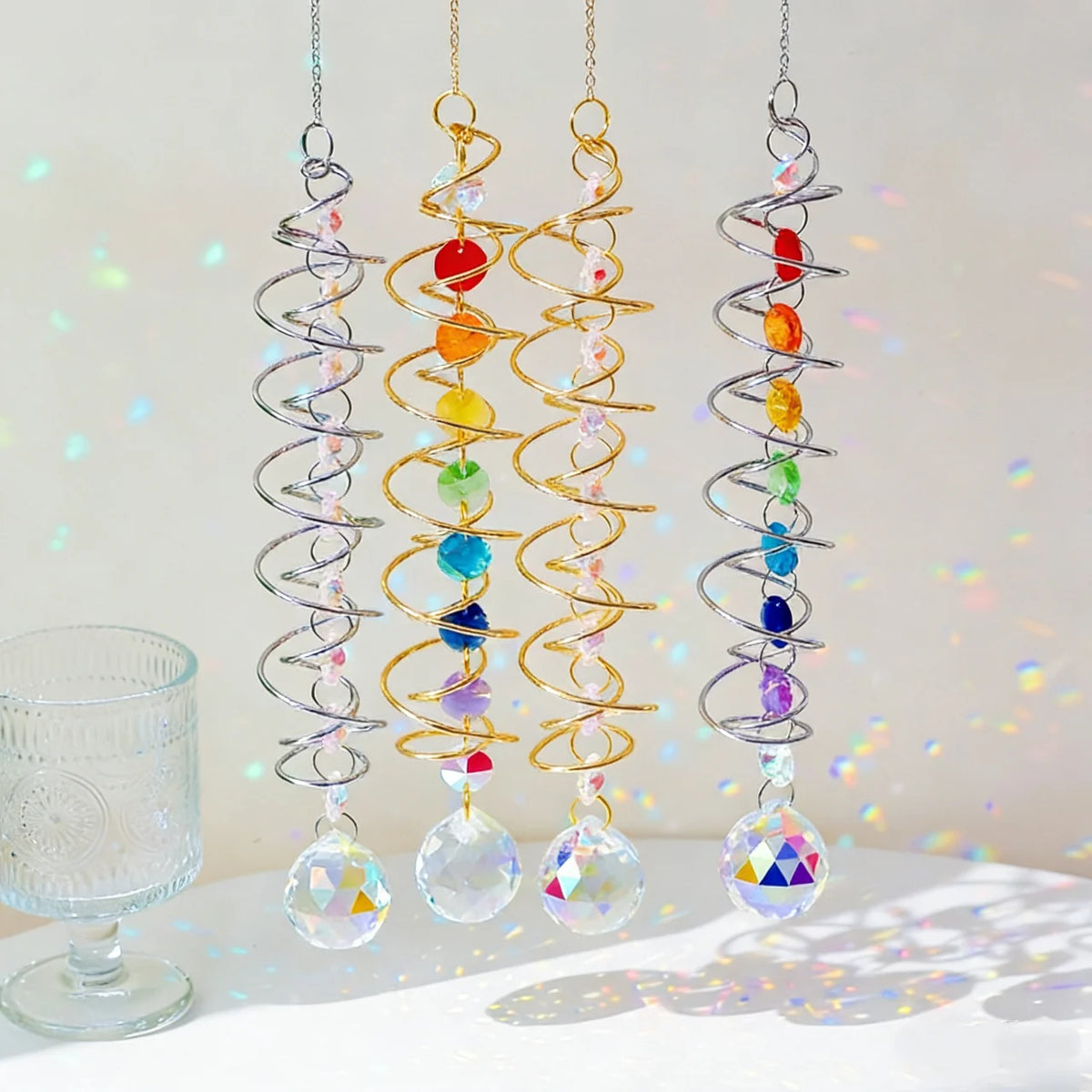décoration extérieure cristal spirale métallique colorées argent doré moderne fenêtre suncatcher