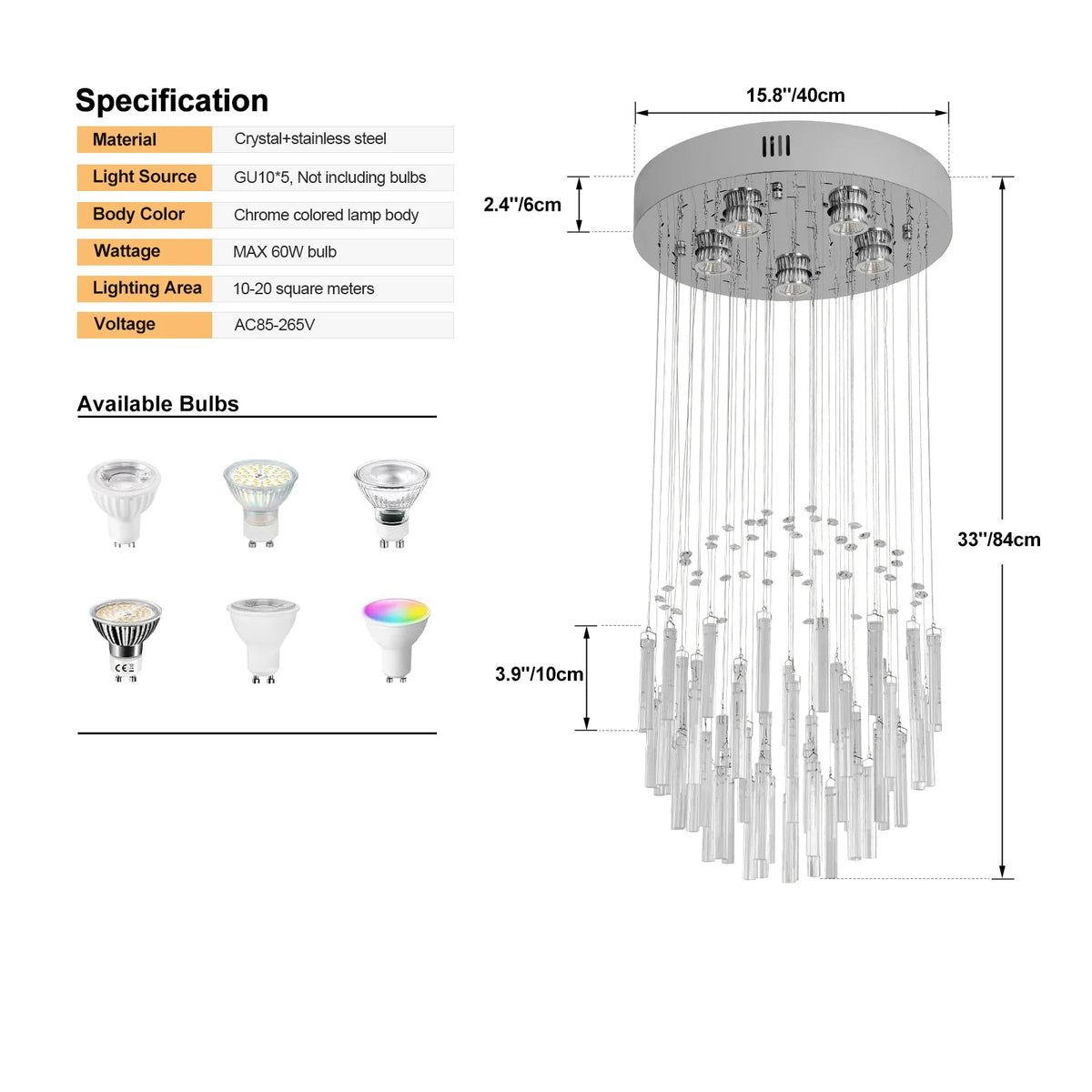 lustre suspendu moderne cristal argenté gouttes transparentes intérieur luxe