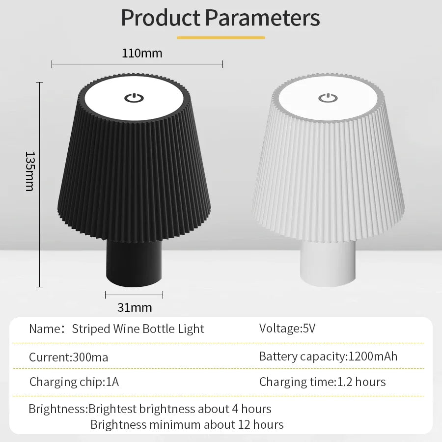 lampe table moderne led rechargeable interrupteur tactile noir blanc vertical