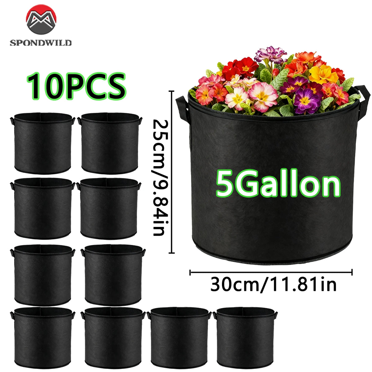 sacs culture tissu noir 10 gallon poignées renforcées aération jardinerie durable