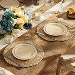 assiettes rustiques tissées lin beige clair artisanal résistant chaleur 7pcs
