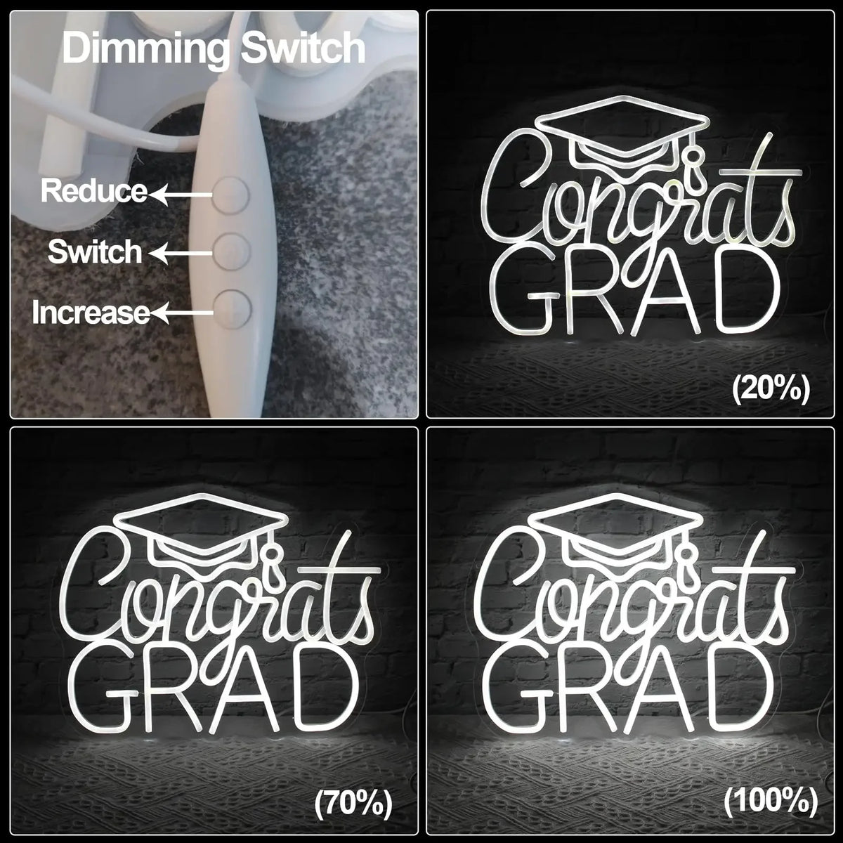 néon lumineux Congrats Grad moderne blanc inscription diplôme accessoire décoration USB powered