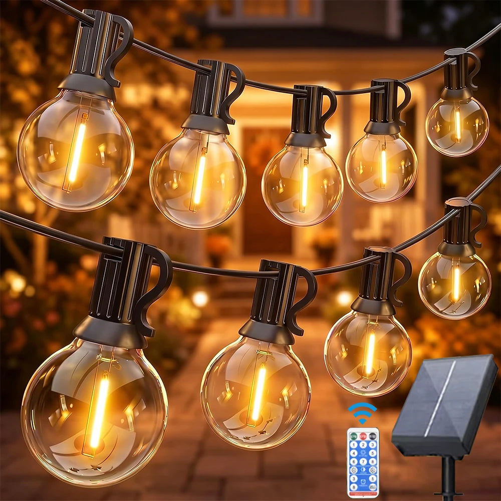 guirlande lumineuse solaire blanc chaud boules transparentes vintage clips autoinstallation led étanches ip65