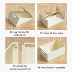 boîtes rangement pliables plastique moderne beige poignées boucles ridées stockage multifonctionnel