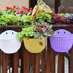 pots fleurs suspendus rayures verticales blanc jaune violet vert orange rose modernes crochets jardinage