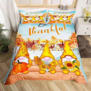 housse couette motif feuilles erable gnomes citrouilles automne 100 polyester microfibre brossée orange beigeversibleétalesoreiller
