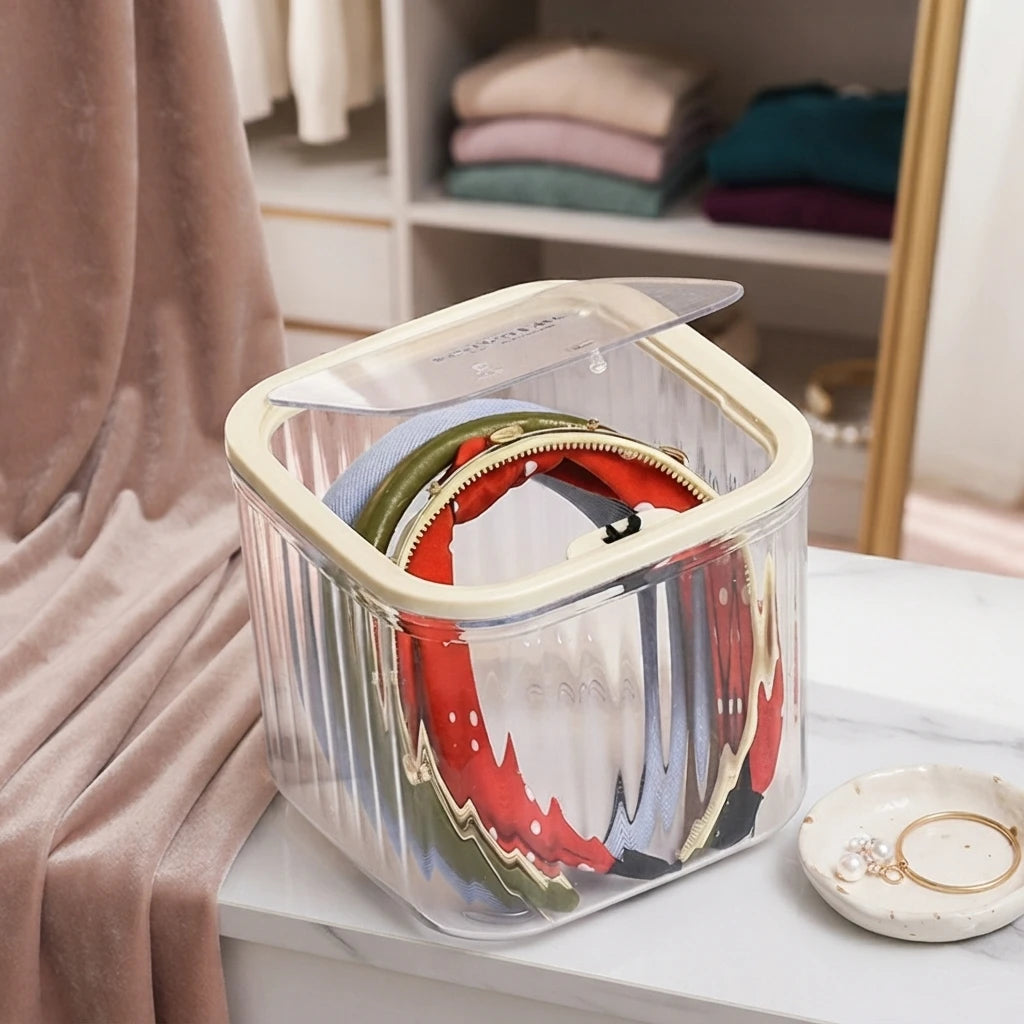 boîtes rangement transparentes modernes clips élastiques pinceaux maquillage filles minimaliste