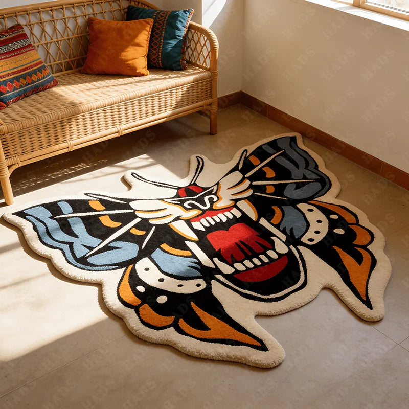 tapis moderne papillon stylisé blanc bleu orange résistant décoloration imperméable antidérapant usage maison hôtelextérieur