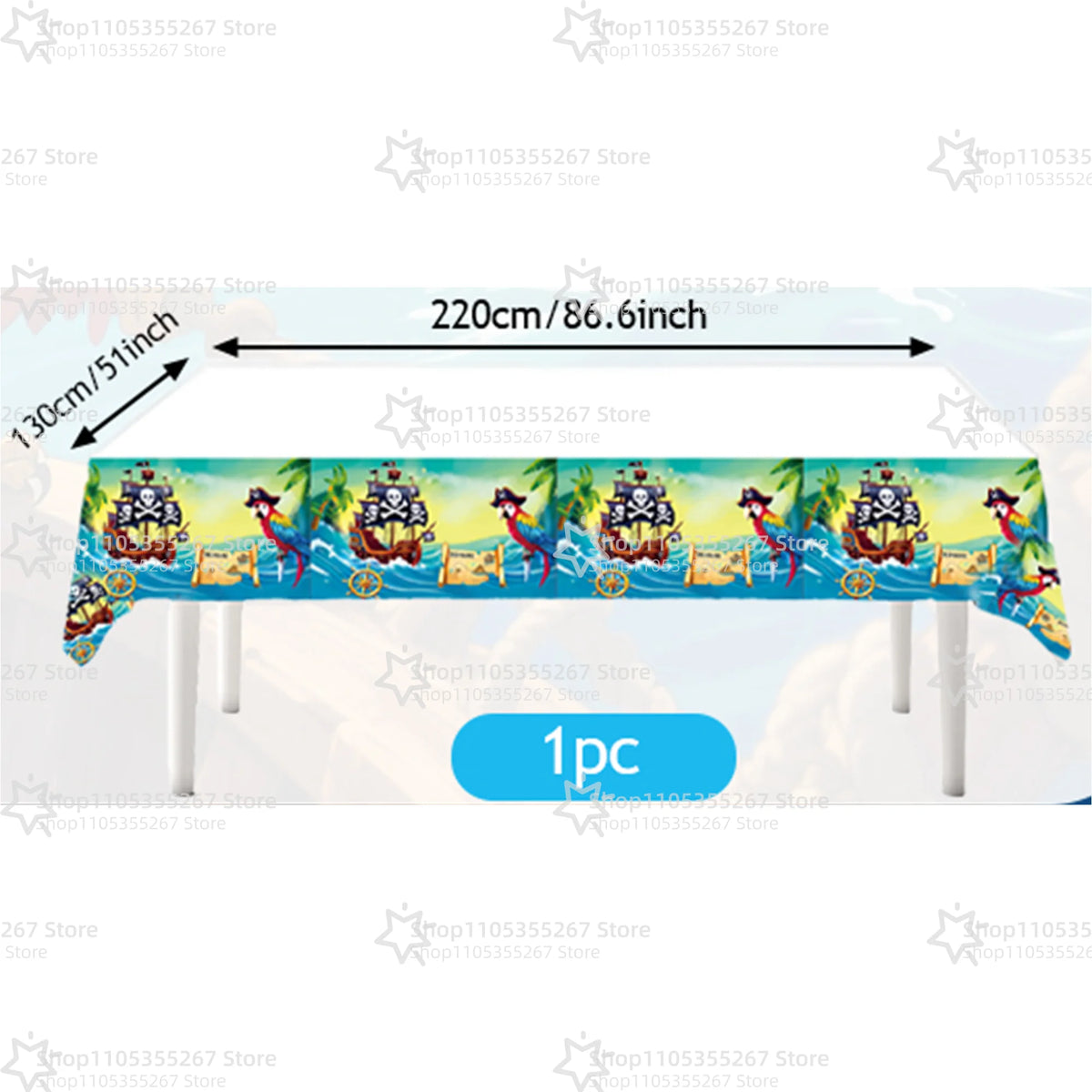 nappe pirate bateau crânes perroquet motif marin fête enfant bleu rouge vert orange