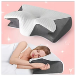 coussin ergonomique gris blanc mousse mémoire forme polyester respirant contouré couverture amovible lavable
