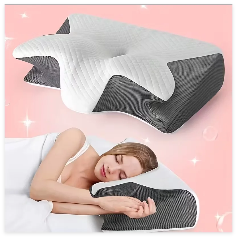 coussin ergonomique gris blanc mousse mémoire forme polyester respirant contouré couverture amovible lavable