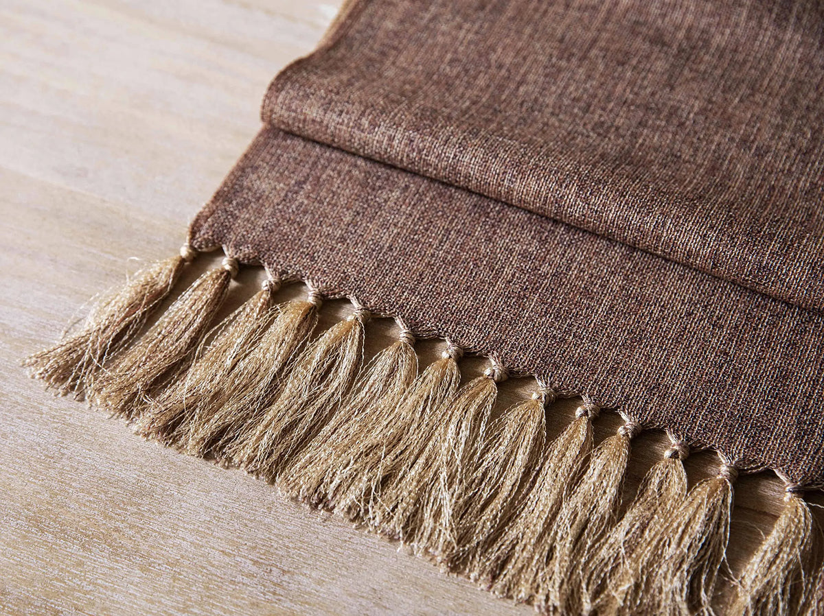chinois table chemin marron lin texture classique tassel doré