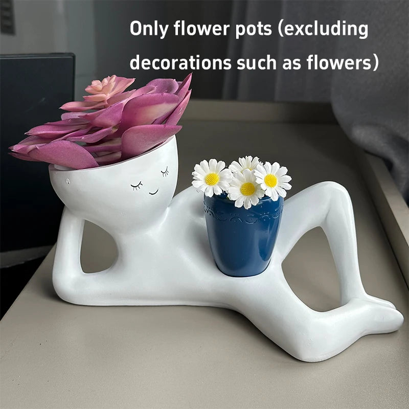 pots fleurs décoratifs blanc bleu foncé succulentes visage stylé modernes minimalistesintérieur