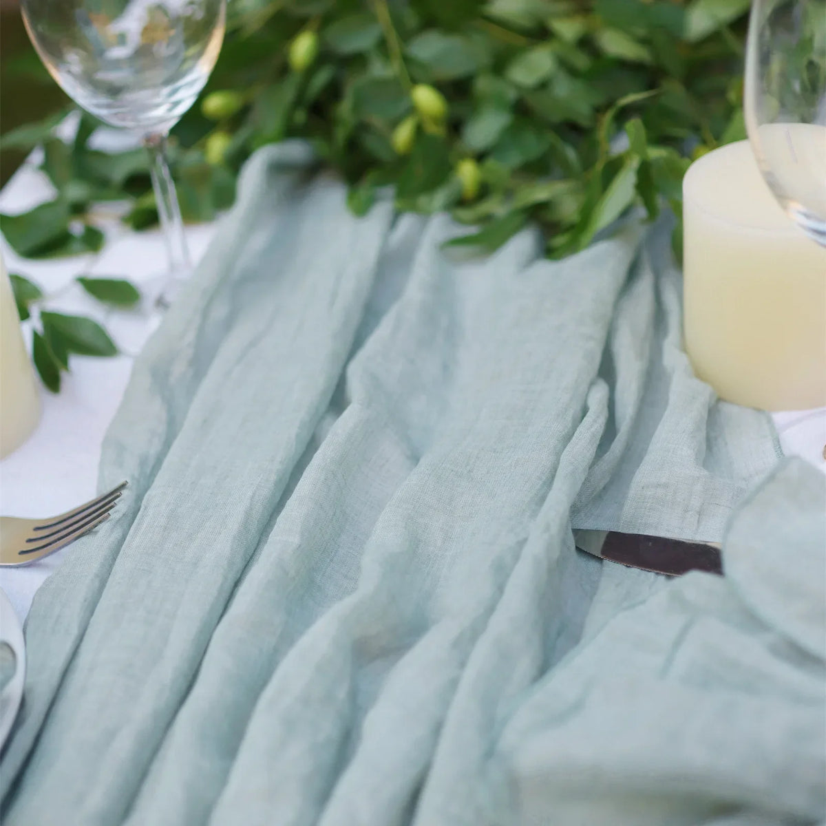 serviettes table vert olive rose bleu clair gris texture lin naturelle classique maison wedding