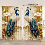 rideau classique oiseaux bleu blanc doré semi opaque polyester anneaux noirs decoration mur interieur