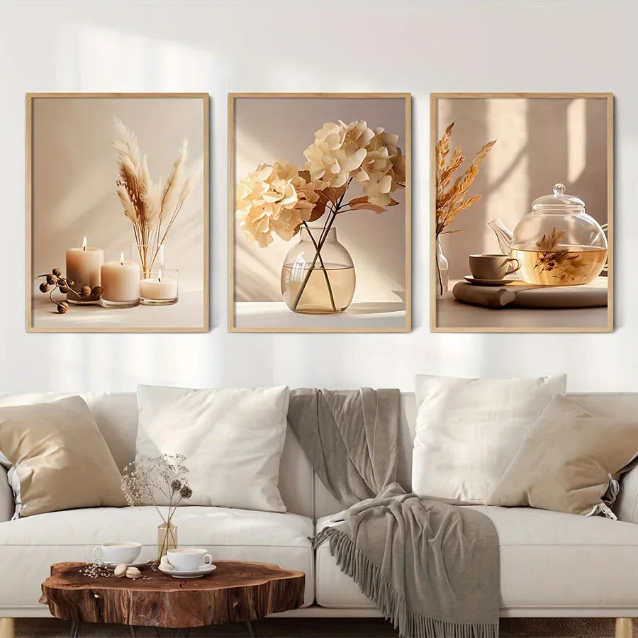affiches minimaliste fleurs séchées toile opaque chambre salon décor naturel vertical