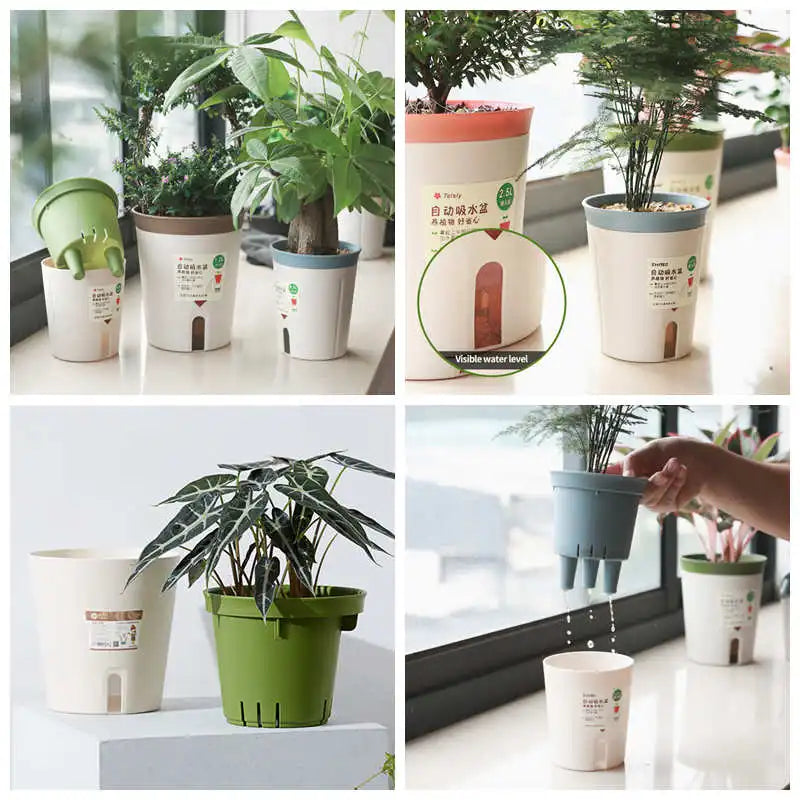 pot plante auto arrosant moderne hydroponique double couche drainage self wateringintérieur beige vertclair simple