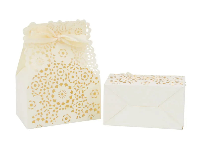 boîte cadeau blanc fleurs dorées ruban classique mariage anniversaire noël saint valentin halloween pâques