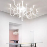 lustre moderne blanc doré courbes élancées contemporain sans plaque télécommande lumière led