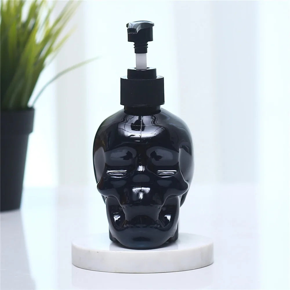 distributeur savon liquide crâne noir transparent blanc moderne rechargeable pompe halloweenDecoration