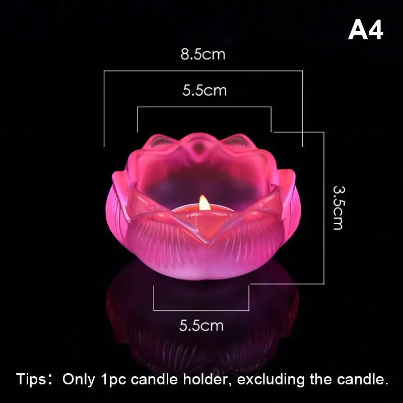 support bougie verre transparent forme fleur lotus décor maison artisanal coupe vent porte bougie