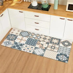 tapis sol moderne carreaux géométriques fleurs bleu jaune blancintérieur extérieur antidérapant facilenettoyer