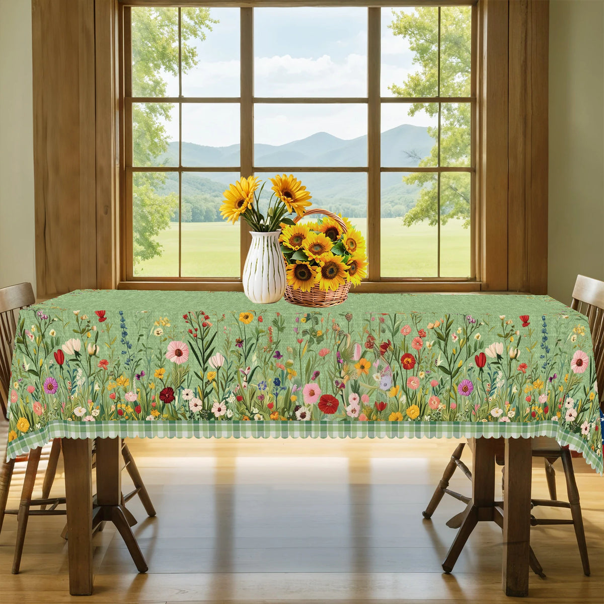 nappes table motif floral vert blanc imperméable réutilisable machine été printemps automne hiverextérieur