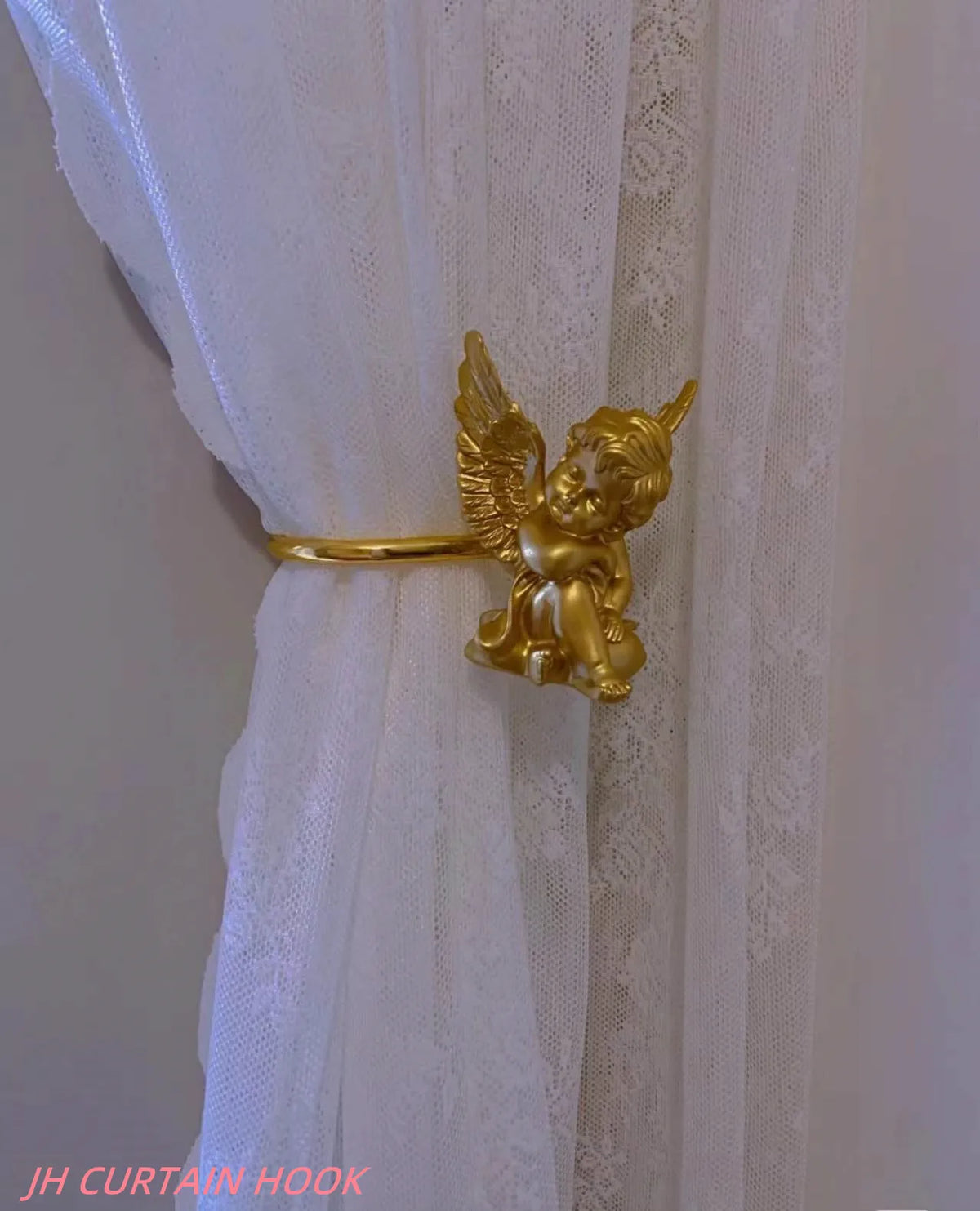 boucle rideau or ange sculpté classique moderne fixe tringle inclusion opacité chambre salon decoration