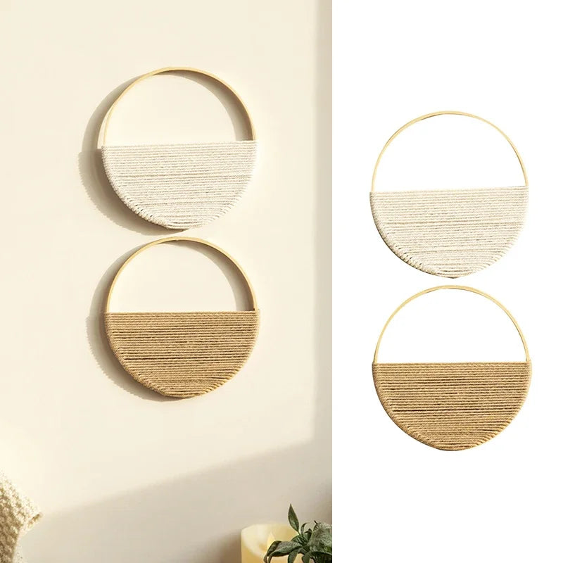 décorations murales bohèmes demi cercle cordage texturé blanc beige doré minimaliste