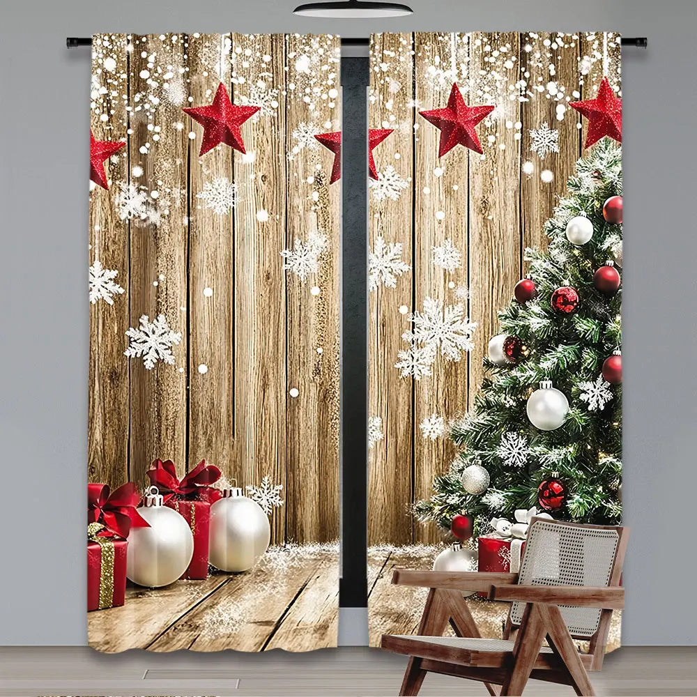 rideau noël marron rouge blanc flocons étoiles décorations opaques pastoral chambre salon