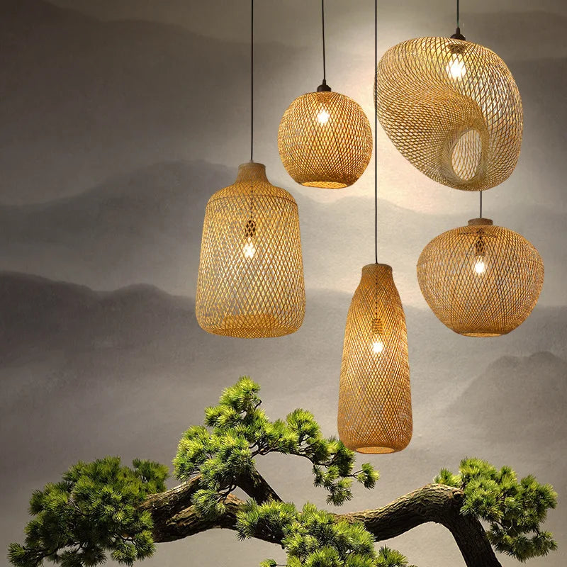 lampe suspendue tissage rotin naturel moderne rustique câble électrique socle noir pièces fixation 90