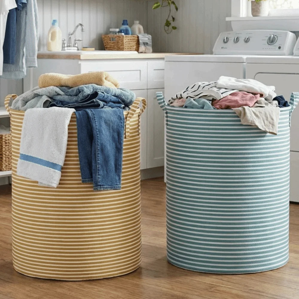 panier linge vert rayures horizontales pliable poignée annaux métalliques moderne sans bpa pvc