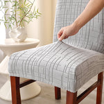 housse chaise moderne gris clair rayures horizontales verticales élastique polyester salle manger