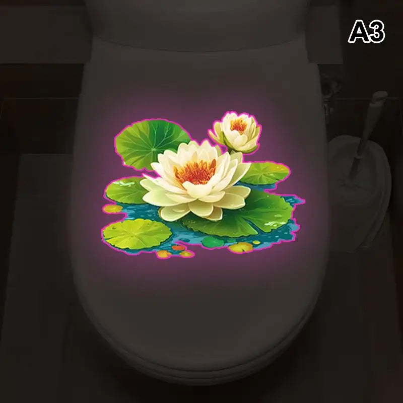 autocollant mural fleurs lotus feuilles nénuphar blanc vert jaune bleu réaliste adhésif chambre salon