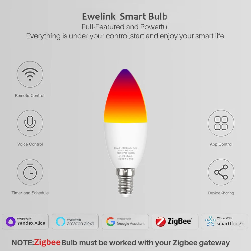 ampoule led intelligente e14 wifi zigbee multicolore blanc moderne minimaliste contrôle app smartphone