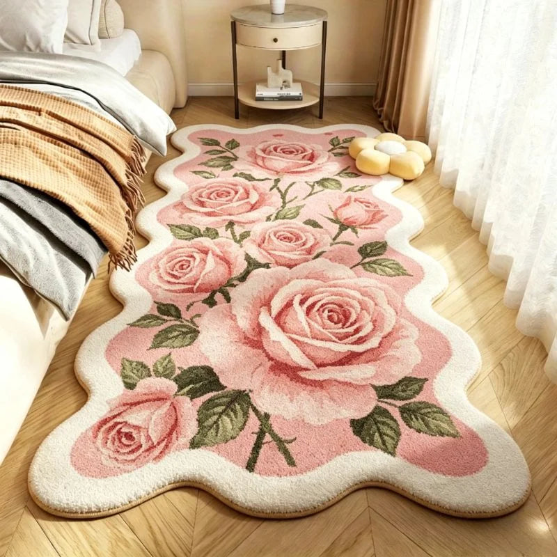 tapis pastoral rose fleurs blanches classique floral salon chambre nordique polyeste