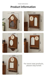 horloge murale bois horizontale compartiment rangement porte verre classique suspension porte clés