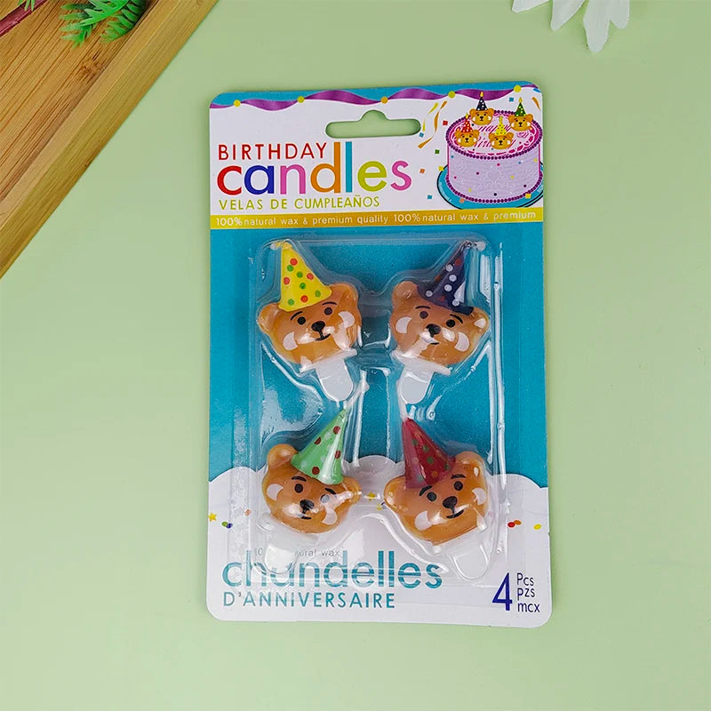 bougies d'anniversaire nounours chapeau fête couleurs marron vert bleu jaune festive opaques