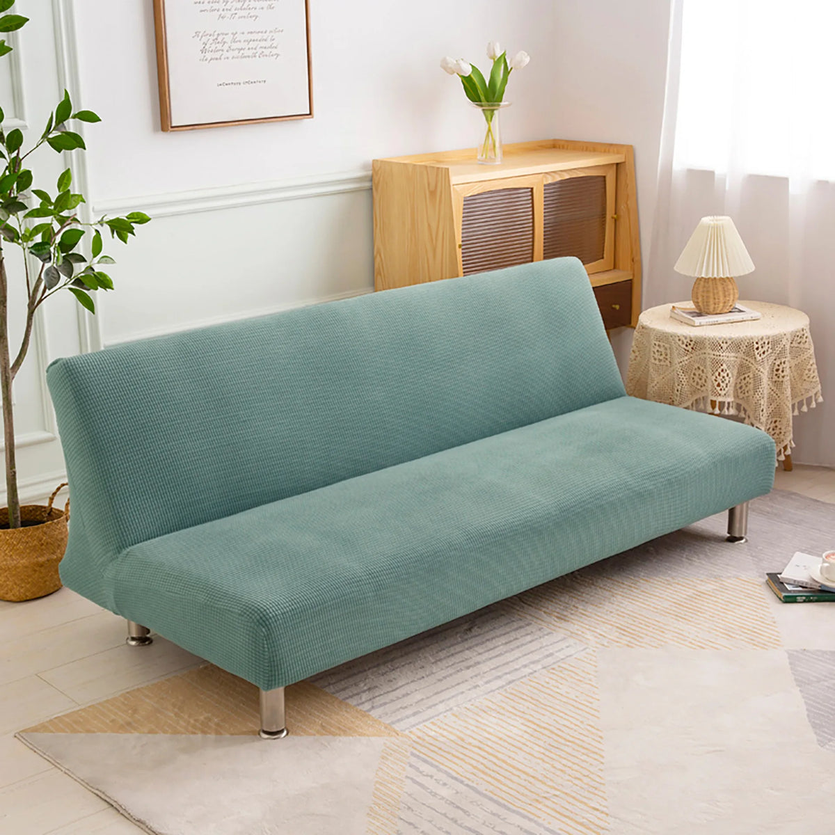 housse canapé extensible tissu jacquard vert petit carreau moderne canapé lit