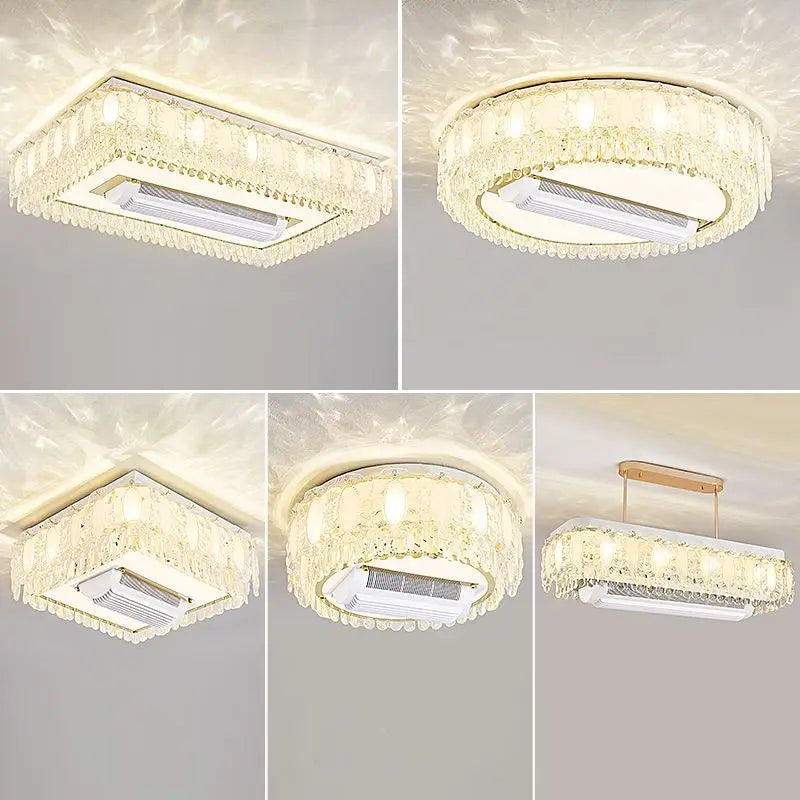 plafonnier led blanc doré cristaux floraux élégant télécommande contemporain lumière salon chambre