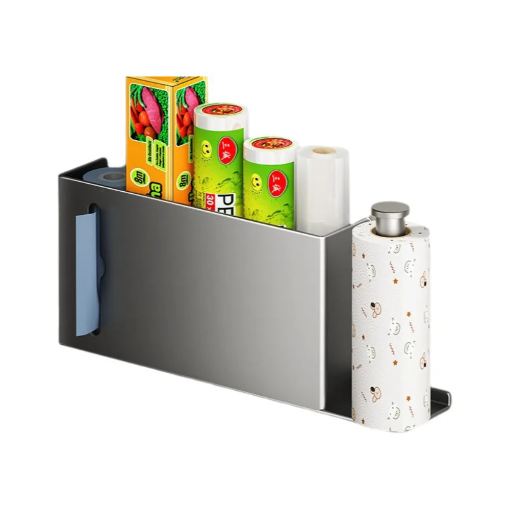 support mural adhésif gris moderne rangement papier toilette plastique sacs poubelles multifonction humidité résistance
