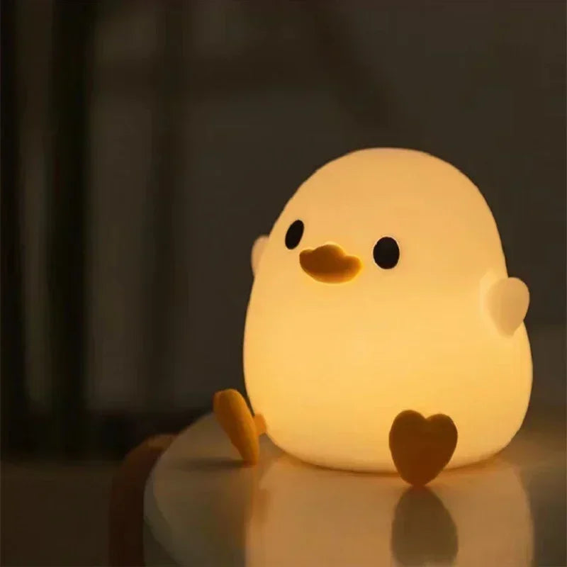 veilleuse nuit forme poussin blanc orange mignon cartoon rechargeable usb tactile
