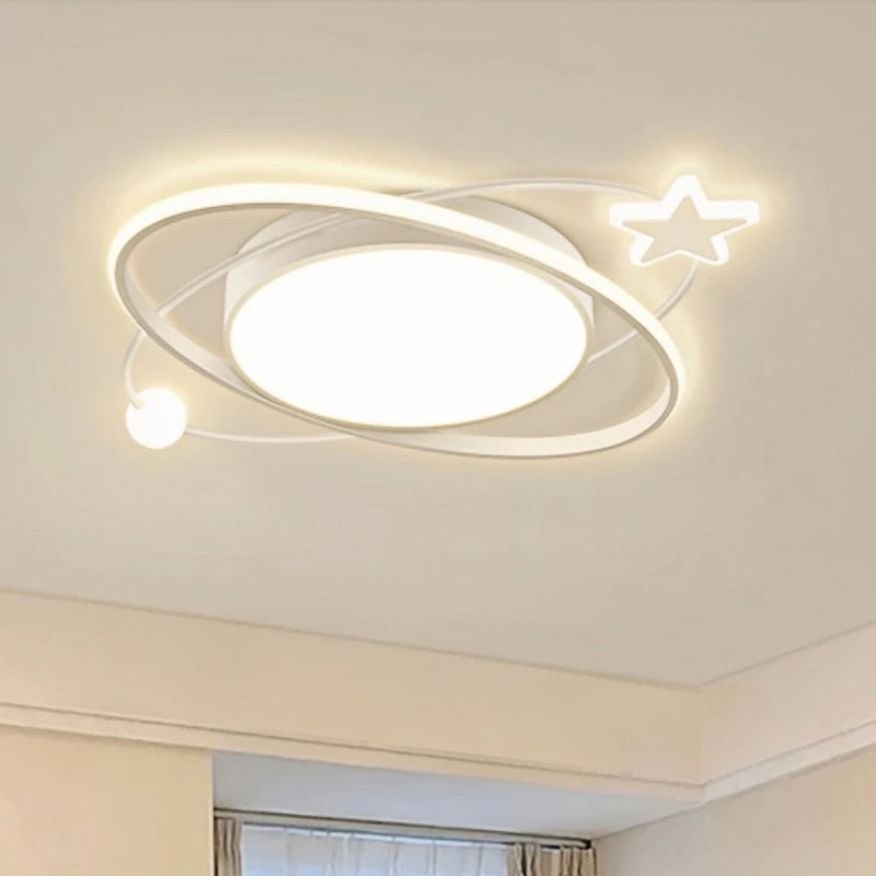 plafonnier moderne blanc planétaire chambre salon lumière suspendue anneaux étoile decoration maison