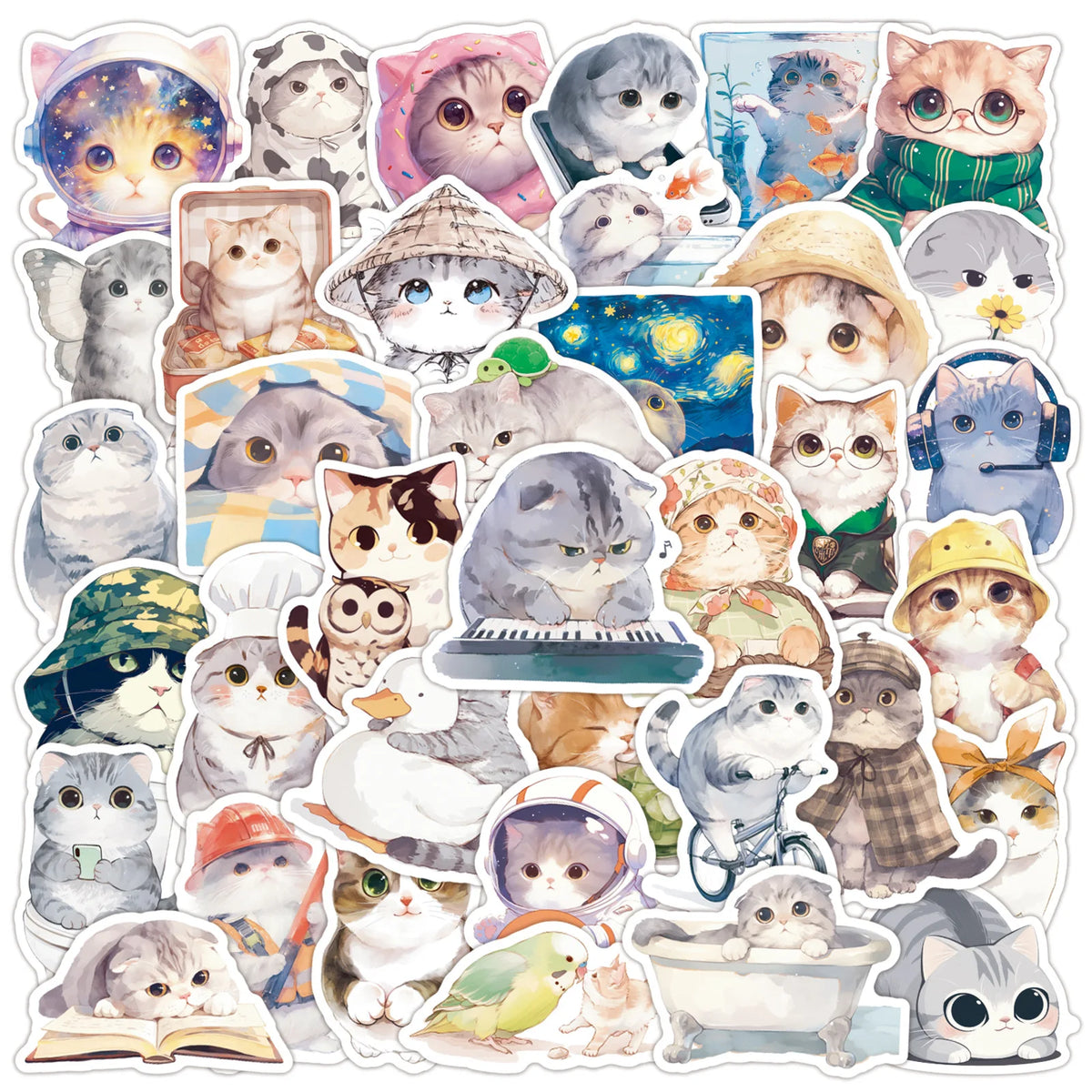 stickers autocollants animaux chatons dessins animés kawaii cartoonesques multicolores enfants papeterie téléphone bagages jouets