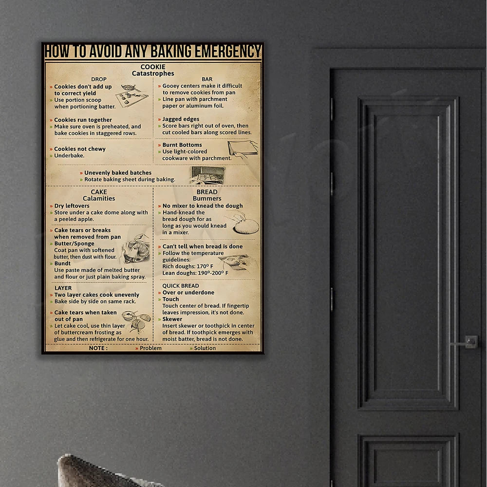 affiche vintage guide cuisson informative cadre noir papier toile beige noire blanche